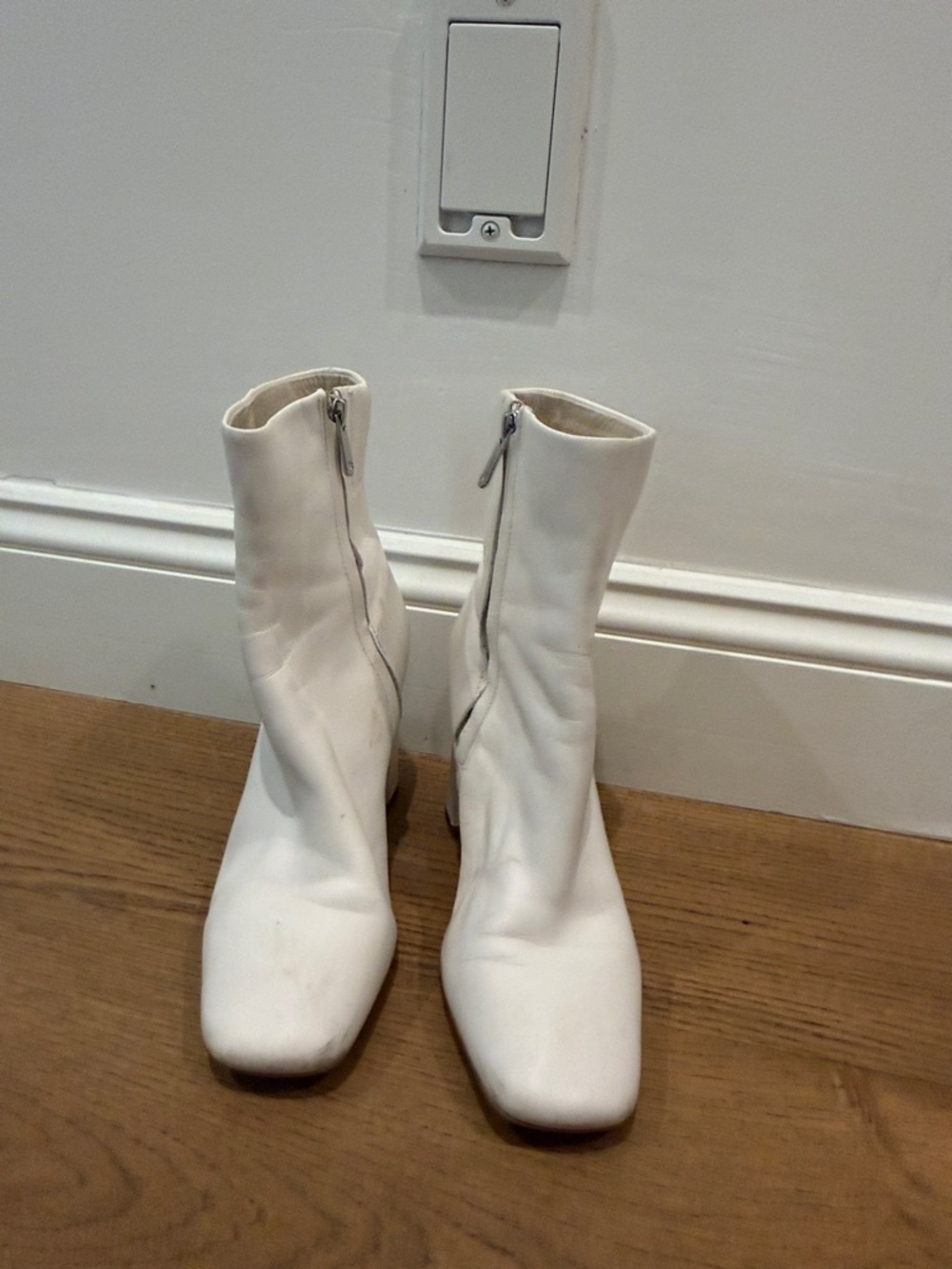 Sam Edelman White Square-Toe Ankle Zip Boots